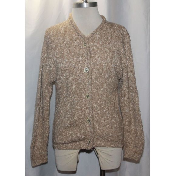 Alps Fine Womens Apparel Beige and Ivory Leaf Button Up Sweater Size S - Picture 1 of 4
